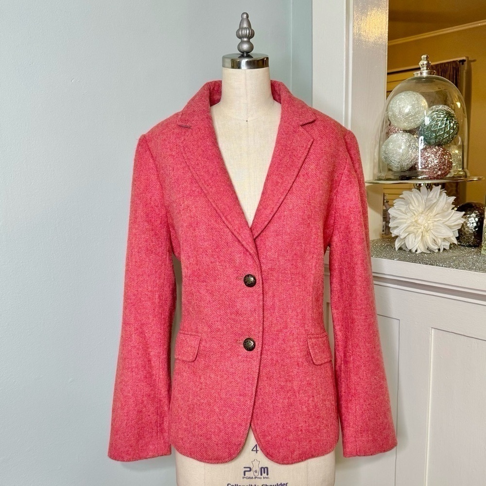 Talbots Classic Shetland Blazer Jacket Twill Pink Coral Herringbone 12 NWT - Picture 4 of 12